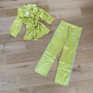 Yolke Silk Pyjama Set in Sunshine Yellow & Blue